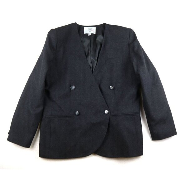 WOMEN'S GRAY 100% WOOL DOUBLE-BREASTED SKIRT SUIT - AMANDA SMITH - SIZE 14P - Picture 3 of 10